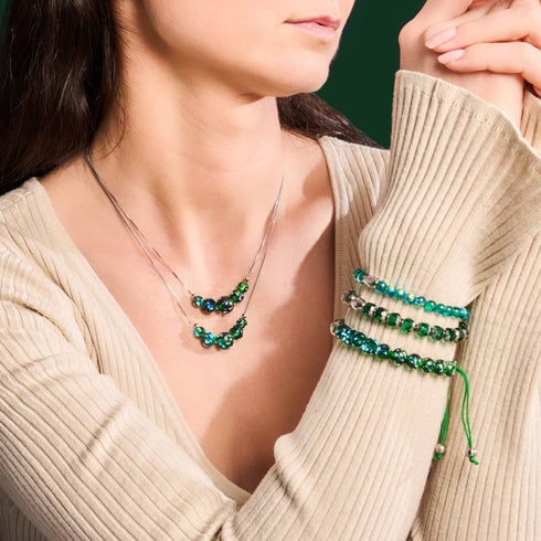 Collier avec fermoir infini en verre Firefly | Argent sterling 925 | Trèfle bleu